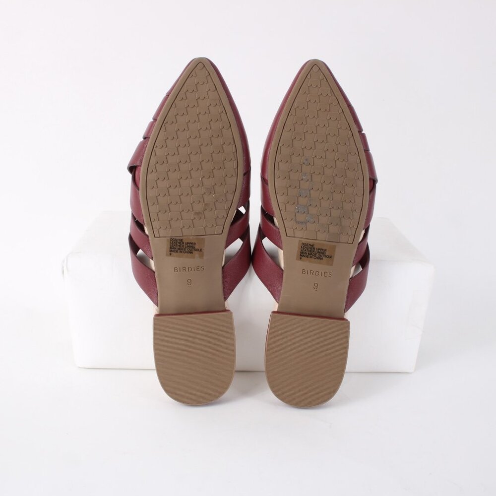 Birdies Sz 9 Mule Slide The Dove Sz 9 Rhubarb Red Pointed Toe Leather 1" Flats - Picture 6 of 11
